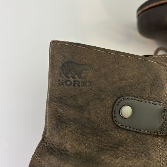 Sorel Womens Bootie Size 10 Dark Brown Joan Of Arctic Leather Wedge Boot Lace Up - Picture 4 of 12